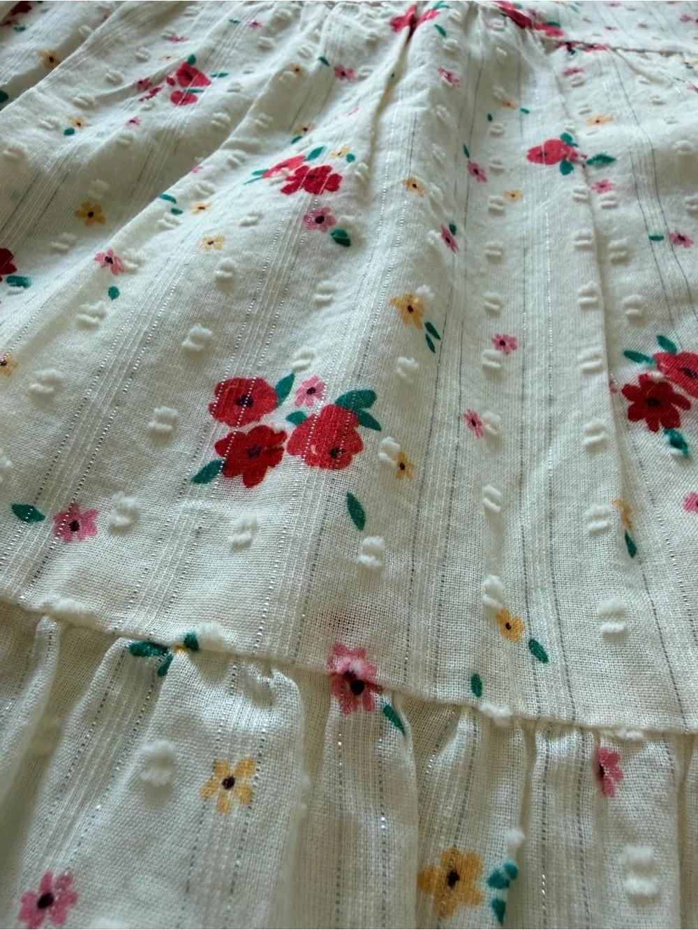 Cat & Jack Cream Long-Sleeve Floral Tiered Dress with Red Flowers